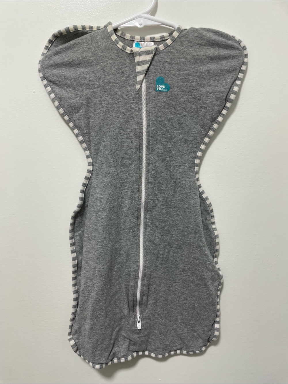Love to dream Gray Baby Swaddle with Striped Neck Trim
